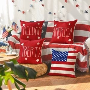 Decorative Throw Pillow Covers - 4th of July Patriotic 4pc set 18 x 18